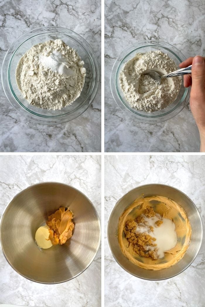collage of four photos demonstrating how to mix ingredients together